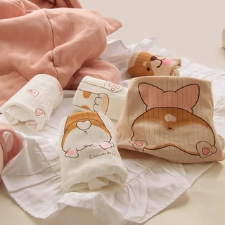 Quần Lót Cotton Nguyên Chất Cỡ Lớn In Hình Chú Chó Corgi Dễ Thương Cho Nữ