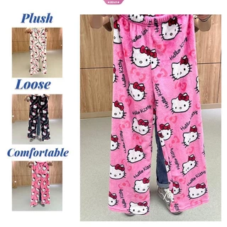 2023 sanrio hello kitty pyjamas anime fashion flannel casual home pants mùa thu phụ nữ ngoài trời kawaii quần y2k sweet girls