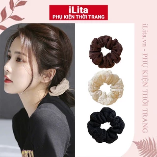 Dây buộc tóc scrunchies màu pastel trơn cao cấp iLita set cột tóc dễ thương sang trọng