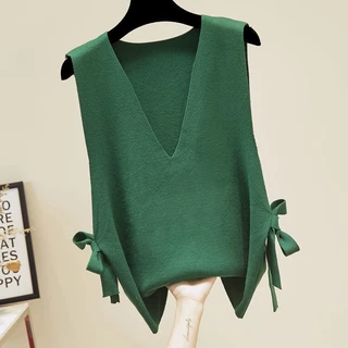 Áo sweater Dệt Kim Không Tay Dáng Rộng Phong Cách Hàn Quốc Thời Trang Xuân Thu Hàng Mới Dành Cho Bạn Nữ