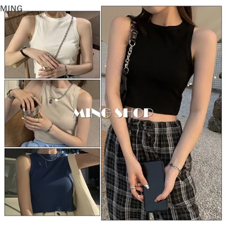 Áo Croptop Sát Nách Cổ Tròn Màu Sắc Đơn Giản Quyến Rũ Cho Nữ