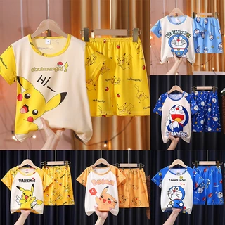 Bộ Đồ Ngủ Pijama Cho Bé Anime Tay Ngắn Cổ Tròn In Hoạt Hình Pokemon Pikachu Doraemon Dễ Thương Thời Trang Mùa Hè Cho Bé