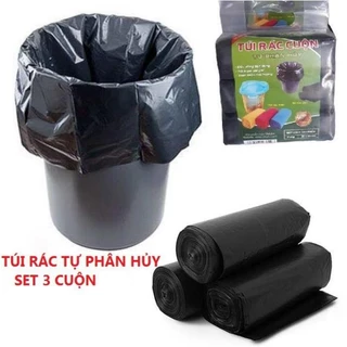 Túi Đựng Rác Tự Phân Hủy Sinh Học TAHUFA Set 3 Cuộn 1kg Túi Nilon Đựng Rác, Túi Đen Đựng Rác Size Trung 55x65cm