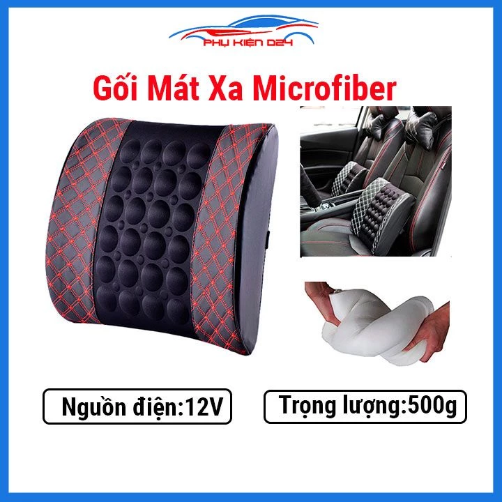 Gối mát xa lưng cho văn phòng xe ô tô sợi Microfiber chống đau mỏi lưng do ngồi nhiều 12VDC