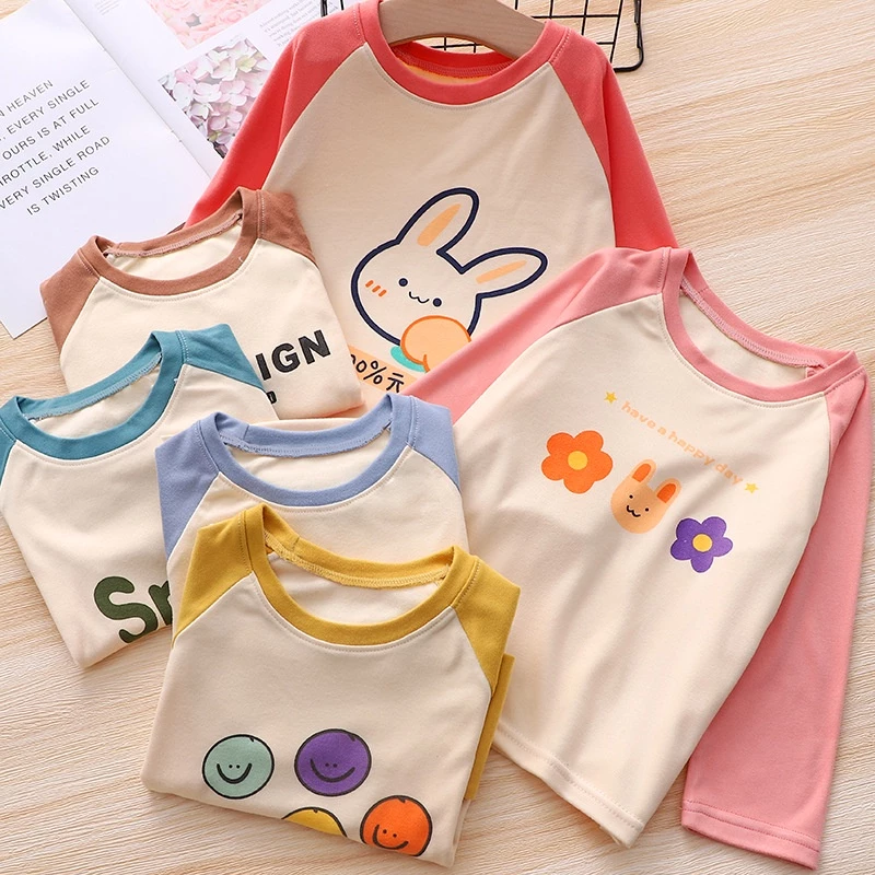 Áo Thun Tay Dài Chui Đầu Vải Nhung Ấm Áp In Họa Tiết Hoạt Hình Phong Cách Đức Thời Trang Thu Đông Cho Bé Kích Thước 70-150cm
