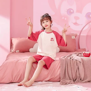 Bộ đồ ngủ Cotton nguyên chất cho bé gái 3-14 tuổi Bộ đồ ngủ ngắn tay cho bé gái Bộ đồ ngủ mùa hè hai mảnh