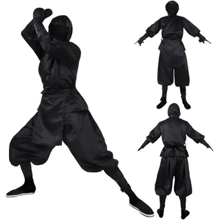 Trang phục hóa trang Ninja Nhật Bản: Bộ đồ Samurai đen đầy đủ có nắp đầu và hoa nở cho nam