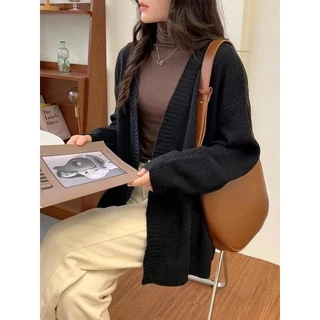 Thu đông áo len dệt kim cardigan phụ nữ sợi dày lỏng lẻo lười biếng retro mid-length jacket HZFWC8174