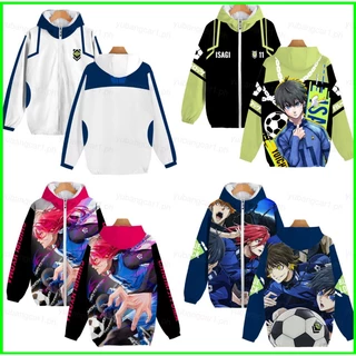 Anime blue lock jacket dài tay unisex top zipper cosplay 3d coat isagi yoichi thời trang bình thường áo khoác ngoài cộng với kích thước un