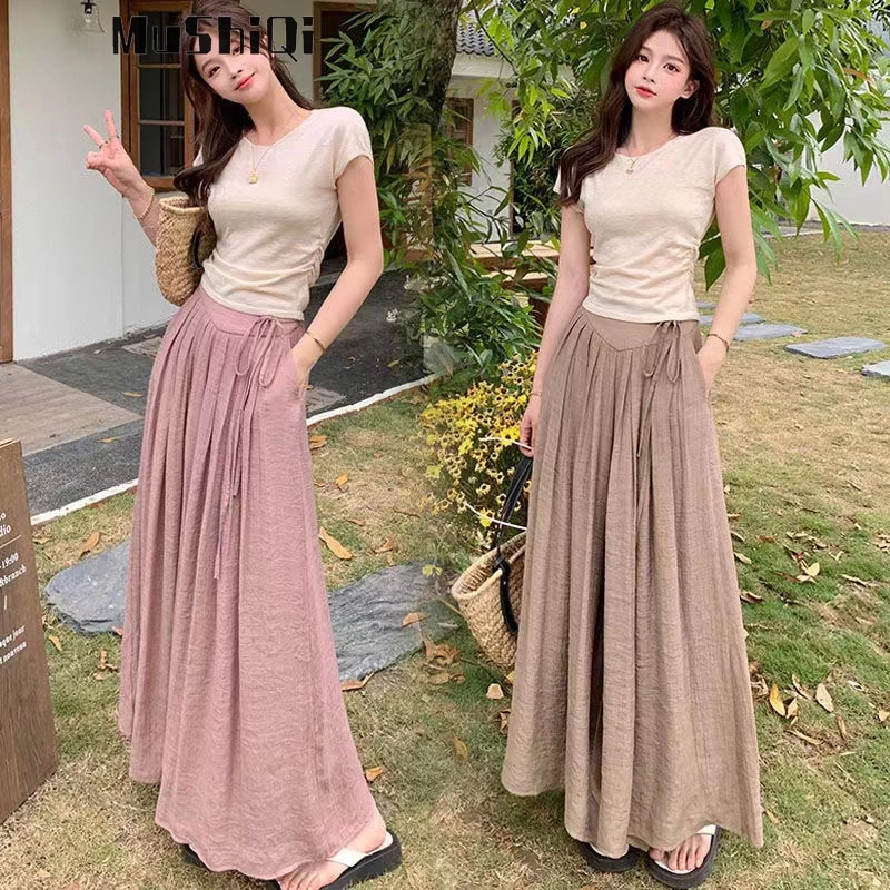 Quần sớ váy, Đầm Dài Dáng Rộng Lưng Cao Phong Cách Pháp Thanh Lịch Chất Lượng Cao Cho Nữ