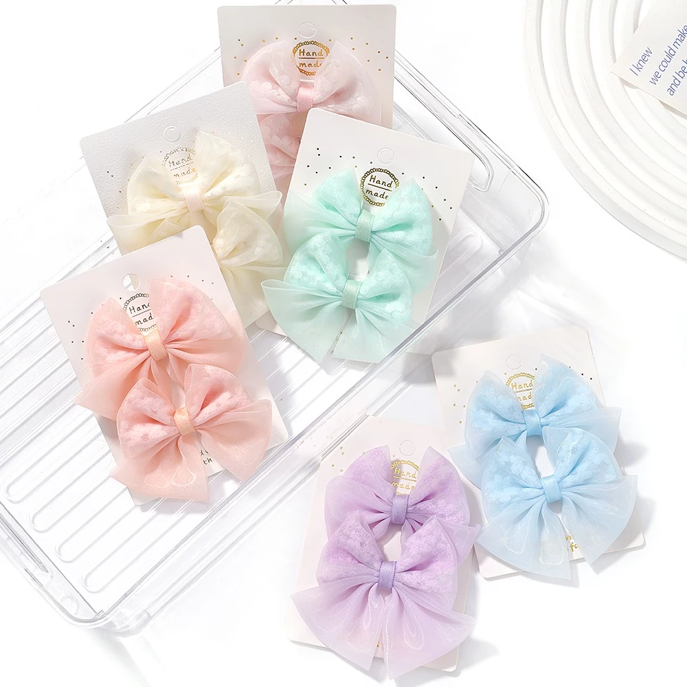 RainBow Bows Set 2 Kẹp Tóc Nơ Chất Liệu Chiffon Thời Trang Mùa Hè Cho Bé Gái