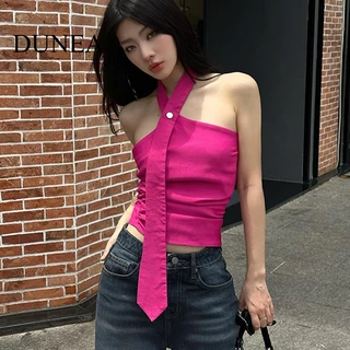 DUNEA Áo Tank Top Dáng Ôm Thiết Kế Cà Vạt Cá Tính Cho Nữ