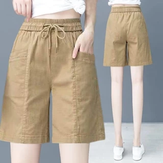 Quần Short Cotton Nguyên Chất Dáng Rộng Lưng Cao Ôm Dáng Phong Cách Mới Cỡ Lớn Cho Nữ