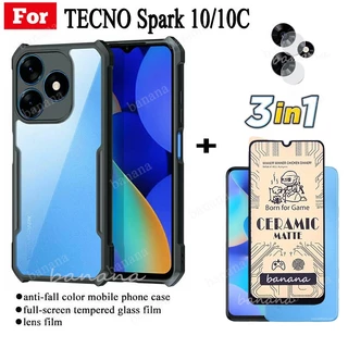 Ốp Điện Thoại Gốm Nhám Chống Sốc 3 Trong 1 + Phim Bảo Vệ Ống Kính Máy Ảnh Cho Tecno Spark 10 / 10C / 10 Pro