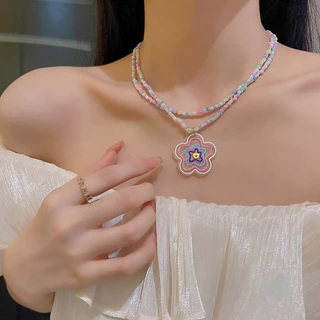 Vòng Cổ Choker Hai Lớp Gắn Hoa Dễ Thương Phong Cách Boho Cho Nữ