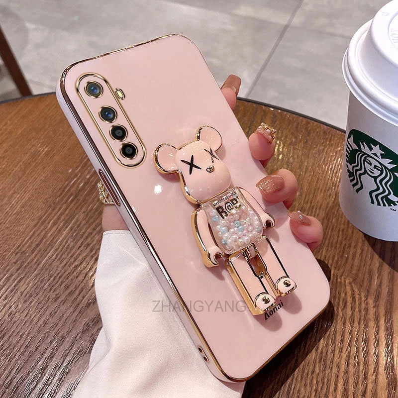 ốp lưng Realme 6 Realme 6 Pro Ốp Điện Thoại TPU Silicon Mềm Mạ Điện Xoay 3D Có Giá Đỡ Hình Gấu Kẹo Cho Realme 6 Realme 6 Pro