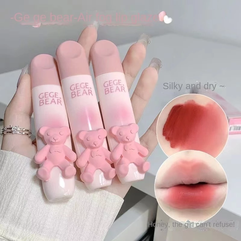 Gege bear lip gloss dễ thương pink bear matte moisturize water proof lasting không dễ phai son môi