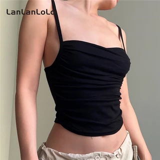 Áo hai dây LanLanLoLo màu trơn dáng ôm gợi cảm thời trang 2023 cho bạn gái
