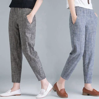 Quần Harem Dài Bằng Cotton Linen Mỏng Dáng Rộng Lưng Cao Phong Cách Hàn Quốc Hàng Mới Dành Cho Bạn Nữ