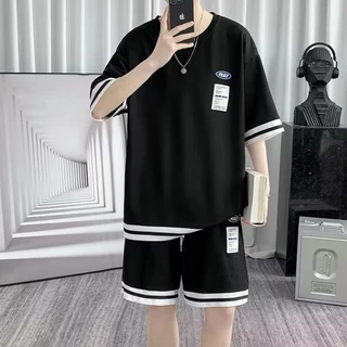 【M-3XL】Set Áo Thun Nam Ngắn Tay + Quần Short Thời Trang Đơn Giản Set đồ nam nữunisex in ấn bigsize  áo thun thể thao nam form rộng quần thun ngắn áo thun quần short dây rút bộ thể thao nam mùa