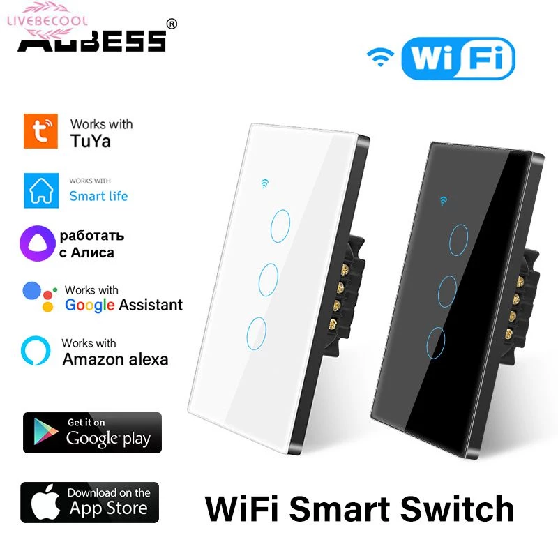 Tuya Công Tắc Thông Minh Wifi, Bảng Điều Khiển Cảm Ứng 4X4 Ac 110-220V Brazil Điều Khiển Ứng Dụng Đèn 4/6 Gang Hoạt Động Với Alexa , Google Home Livebecool livebecool
