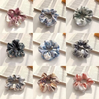 Dây Cột Tóc Scrunchy Họa Tiết Sọc Caro Phong Cách Hàn Quốc Cho Nữ