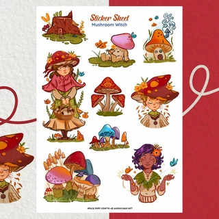 Sticker sheet mushroom witch - chuyên dán, trang trí sổ nhật kí, sổ tay | Bullet journal sticker - unim078