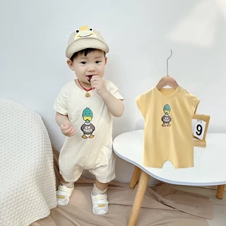 Áo Liền Quần Tay Ngắn Bằng Cotton Mỏng In Họa Tiết Hoạt Hình Dành Cho Bé Trai Gái 0-24 Tháng Tuổi