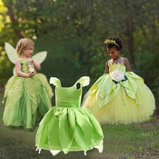 Bộ 3 Đầm Hóa Trang Công Chúa Tinker Bell Màu Xanh Lá Cây Dành Cho Bé Gái