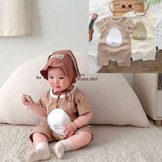 Bộ Áo Liền Quần Bằng Cotton Tay Ngắn In Hoạt Hình Dành Cho Bé 0-2 Tuổi