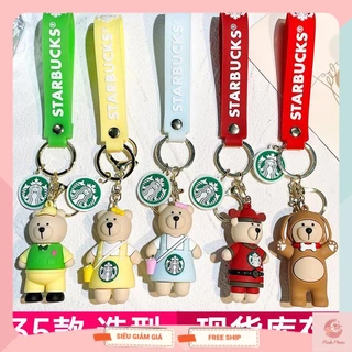 Móc khóa gấu Starbucks dễ thương cute, làm quà tặng trang trí đeo balo túi xách, chất liệu PVC cao cấp