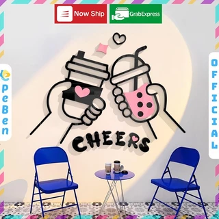 Tranh mica EPeBen dán tường nổi 3d hình Cheers Trà Sữa decor trang trí Quán Cafe, Trà Sữa