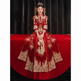 Siêu Dân Tộc Nữ Cặp Đôi Sang Trọng Váy Cưới Xiuhe Đầm Cô Dâu 2024 Phong Cách Mới Cưới Trung Quốc Váy Cưới Bánh Mì Nướng Cặp Đôi Nhỏ Đầm Cưới Nữ Mùa Xuân