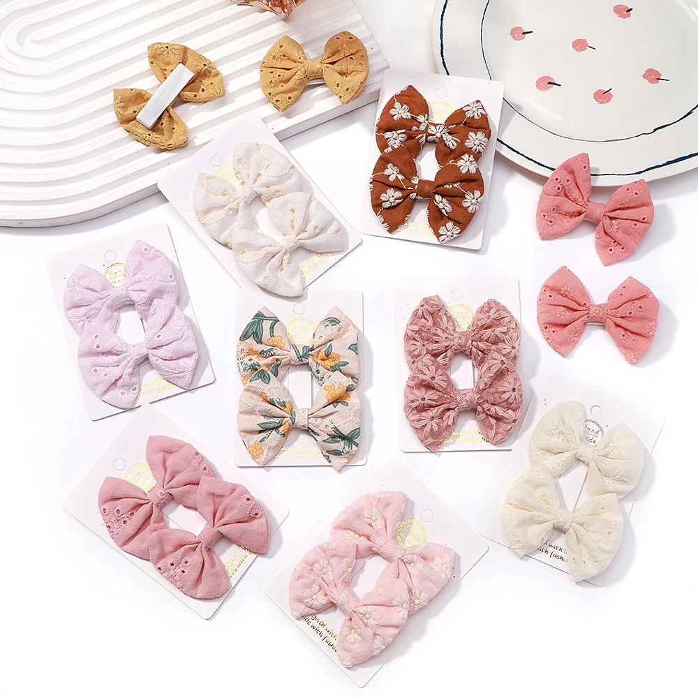 RainBow Bows Set 2 Kẹp Tóc Nơ Thêu Họa Tiết Hoạt Hình Cho Bé Gái