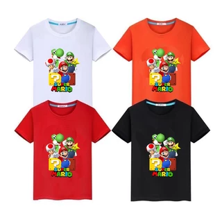 Áo Thun 100% Cotton Tay Ngắn In Hình Super Mario Thời Trang Mùa Hè Cho Bé Trai 2-15 Tuổi