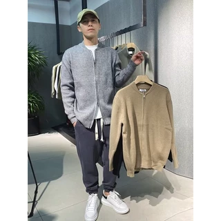 Mùa thu phong cách mới phiên bản hàn quốc slim-fit dệt kim áo khoác cardigan nam áo len hai-way dây kéo nam hàng đầu hợp thời trang