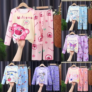 Bộ Đồ Ngủ Gấu Dâu Lotso Dài Tay In Hoạt Hình Kuromi Đáng Yêu Pijama Cho Bé Gái