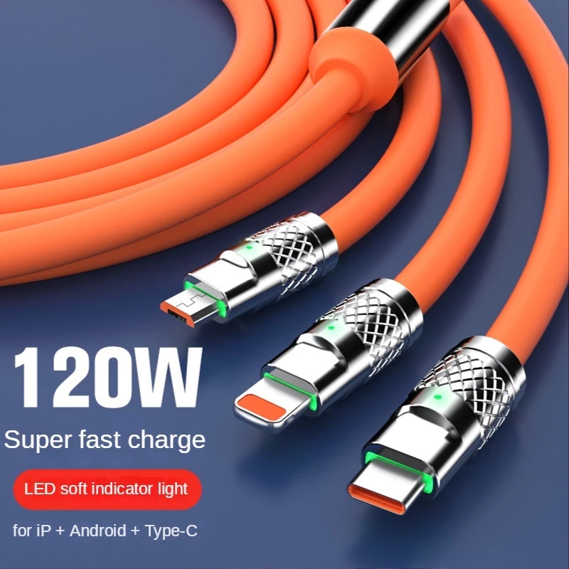 Cáp Sạc Nhanh 3 Trong 1 6A Cổng Type C Bằng Silicone Và Hợp Kim Kẽm- Linkeetech