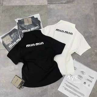 Áo thun gân len tăm XNK cổ lọ Miu Miu , Áo thun cổ lọ in chữ miu miu 🌈🌈🌈vkv alohashop91