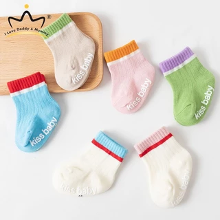 Vớ Cotton Mềm Mại Thoáng Khí Chống Trượt Họa Tiết Kẻ Sọc Phối Màu Dễ Thương Dành Cho Bé Trai Bé Gái Sơ Sinh Mới Biết Đi