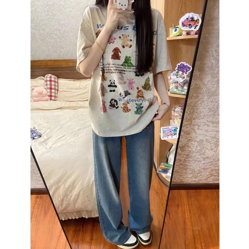 Áo thun HIIXIIVI 100% cotton tay ngắn dáng rộng thời trang oversize 