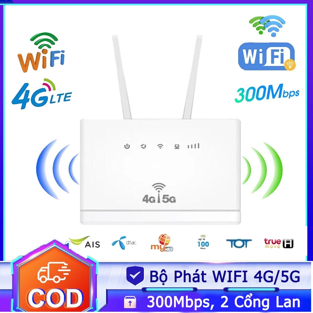 Bộ Phát Wifi Từ Sim 3g/4g LTE 4G CPE tốc độ 300Mbps 3 Cổng Lan , Kết Nối 32 Thiết Bị, Lắp đặt Camera, Ô tô, Xe khách