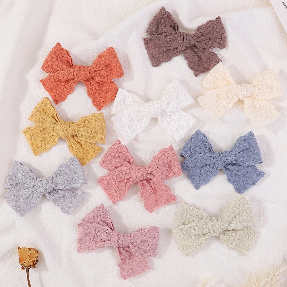 Kẹp tóc nơ KIDSBOWS thêu họa tiết xinh xắn cho bé gái