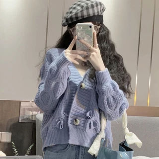 Áo Khoác Cardigan Dệt Kim Cổ Chữ V Phong Cách Thời Trang Hàn Quốc