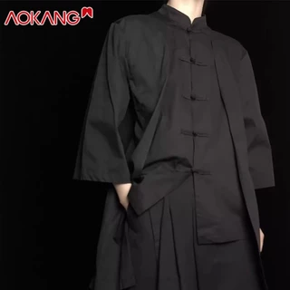 Aokang Áo Sơ Mi Phong Cách Yohji Yamamoto Samurai Senior Drape Top Nhật Bản Mới Zhongshan Tang Cho Nam