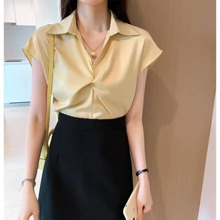 Áo Sơ Mi Chiffon Tay Ngắn Xếp Ly Thời Trang Mùa Hè 2023 Phong Cách Mới Cho Nữ