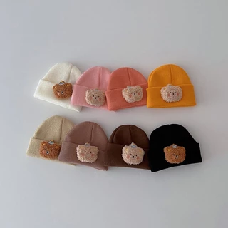 Phim hoạt hình gấu bé mũ dệt kim mùa thu đông ấm áp trẻ sơ sinh bé trai cô gái mũ beanie dễ thương đàn hồi trẻ mới biết đi mũ ngoài trời