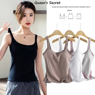 [Queen's Secret] Áo Thun cotton Dáng Dài Không Tay Có Đệm Ngực / Áo Ngực Cổ Điển Màu Trắng / Đen