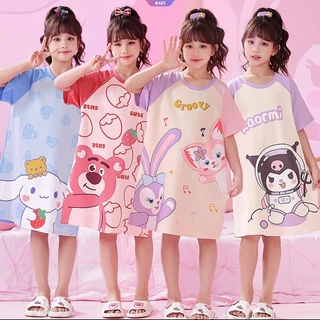 Bộ Đồ Ngủ Tay Ngắn In Hoạt Hình Cinnamoroll My Melody Kuromi Hello Kitty Lotso Mr.Q Dễ Thương Thoải Mái Mùa Hè Cho Bé Gái [Mưa]