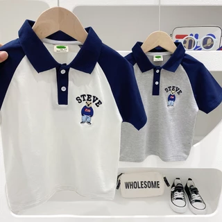 Áo Thun POLO Cotton Ngắn Tay In Họa Tiết Hoạt Hình Cho Bé Trai